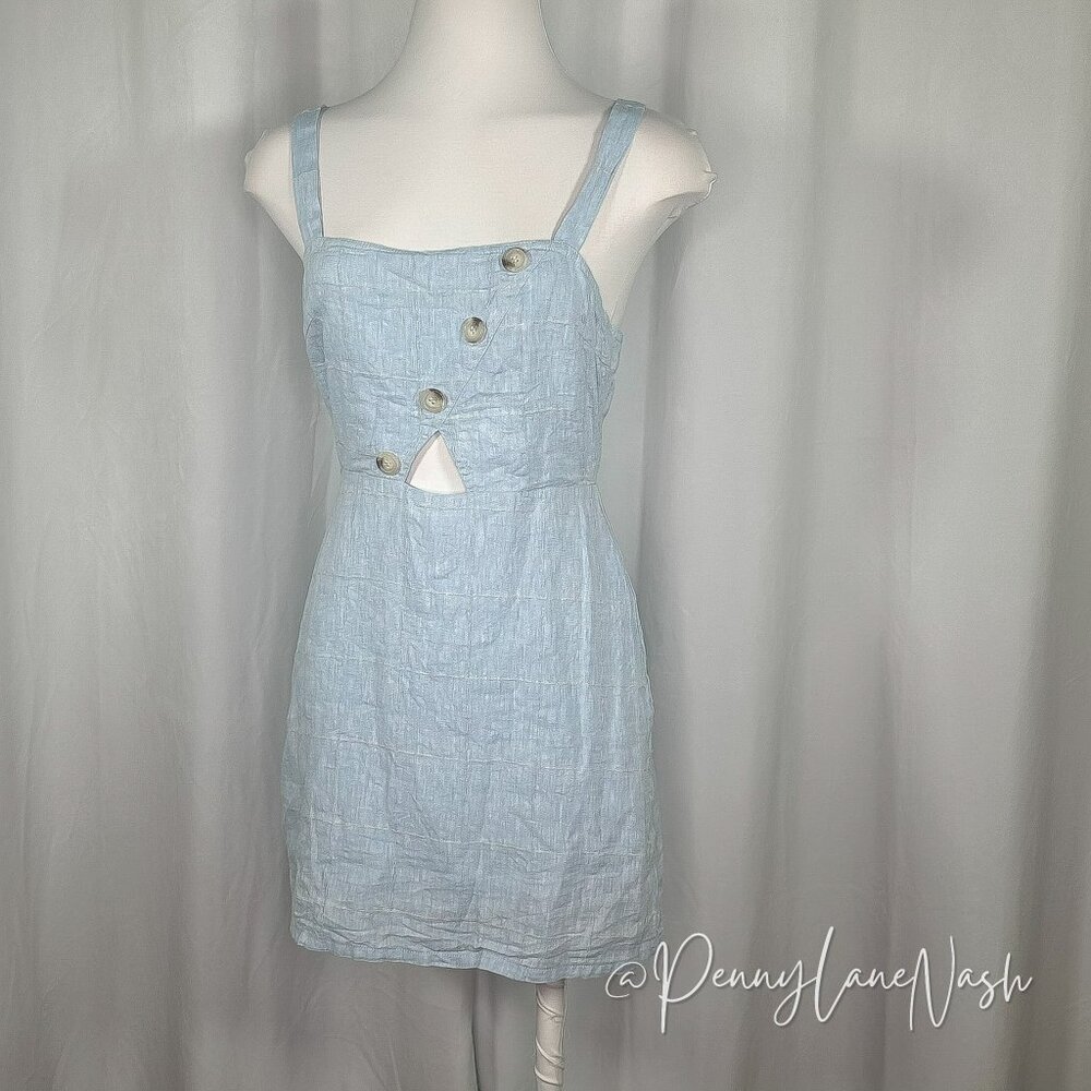 Le Lis Collection Cut Out Buttoned Linen Blend Mini Dress Blue - Picture 1 of 8